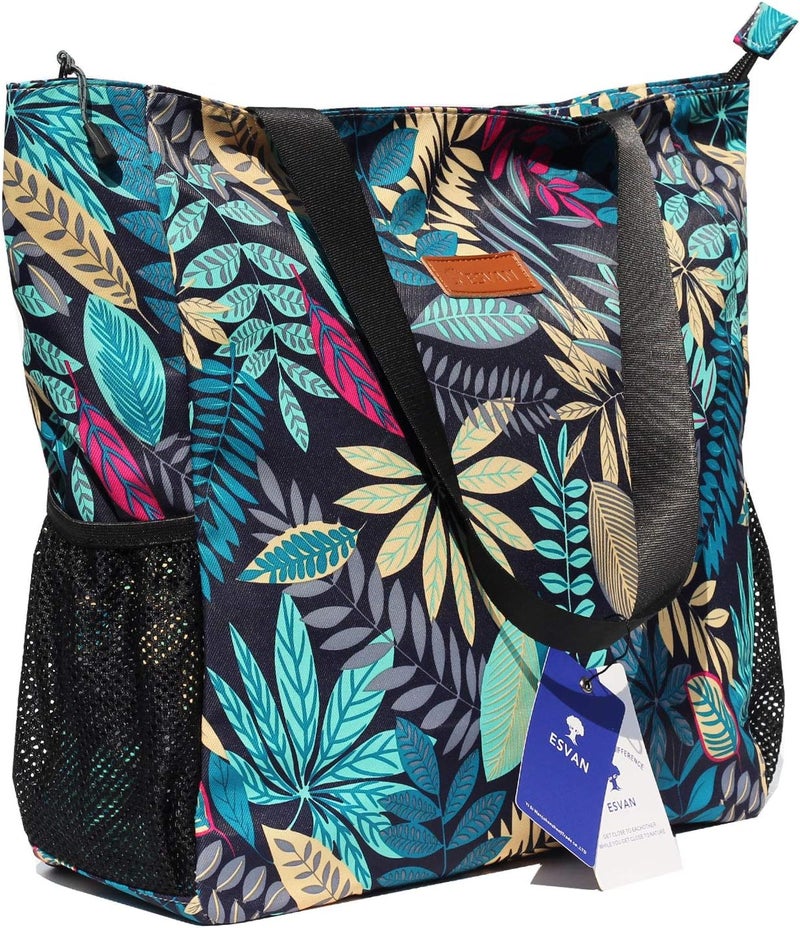 ESVAN Original Floral Water Resistant Large Tote Bag Shoulder Bag for Gym Beach Travel Daily Bags Upgraded - Image 5